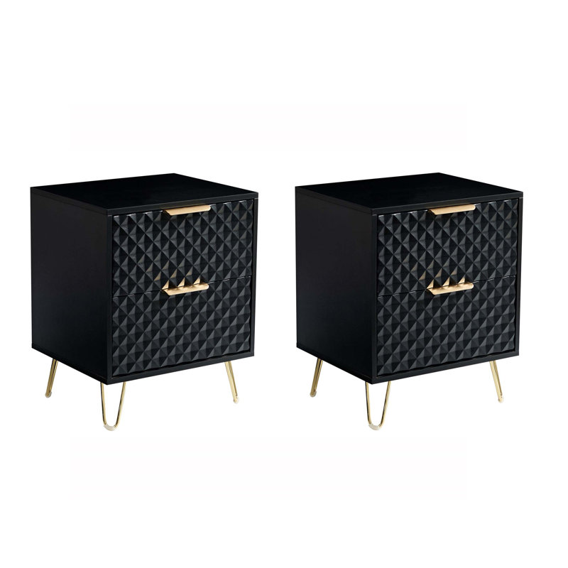 Ensemble de 2 tables de chevet avec 2 tiroirs et 2 pieds, Noir