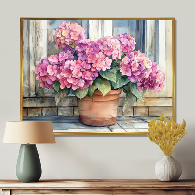 Hortensias sur le porche de la ferme I - hydrangées, art mural
