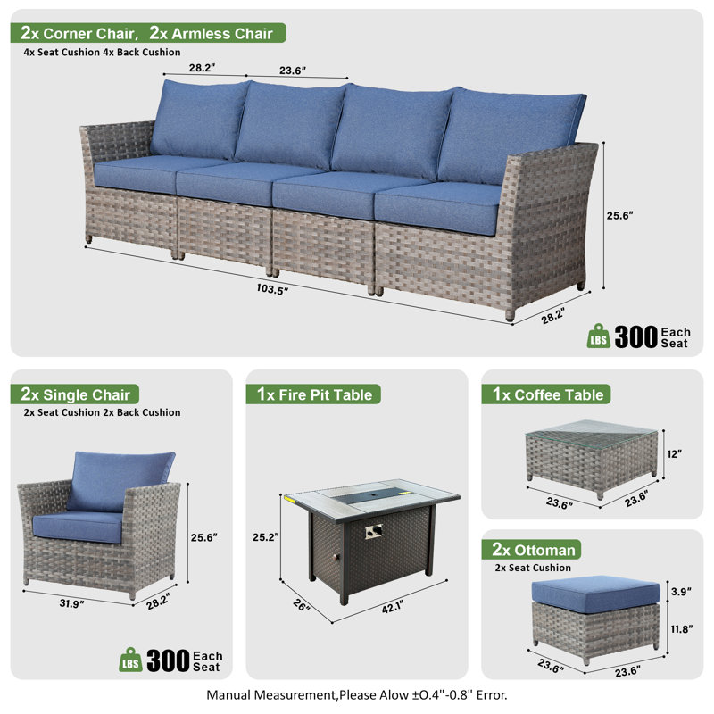 Ensemble de meubles de patio avec coussins 10 pièces Ignatz, Bleu denim
