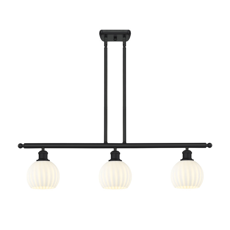 Luminaire suspendu pour îlot suspendu 3 lumières Ballston Venetian, Noir mat, H 8,5 po x l 36 po x P 6 po