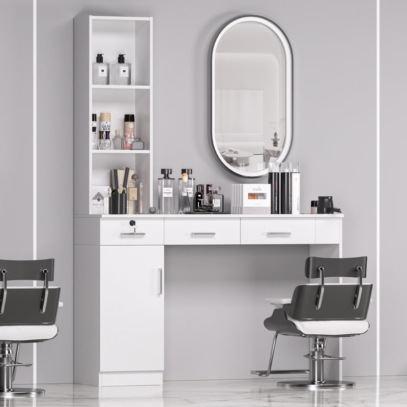 Barber Salon Work Station For Hair Stylist Home Beauty Salon Equipment Barber Supplies Organizer Cabinet Barbershop Furniture,White