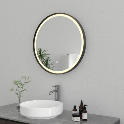 Kingston Brass Aurora 24-Inch Round Led Bathroom Mirror, Front Light, Anti-Fog, Dimmable Touch Sensor Lighted Mirror