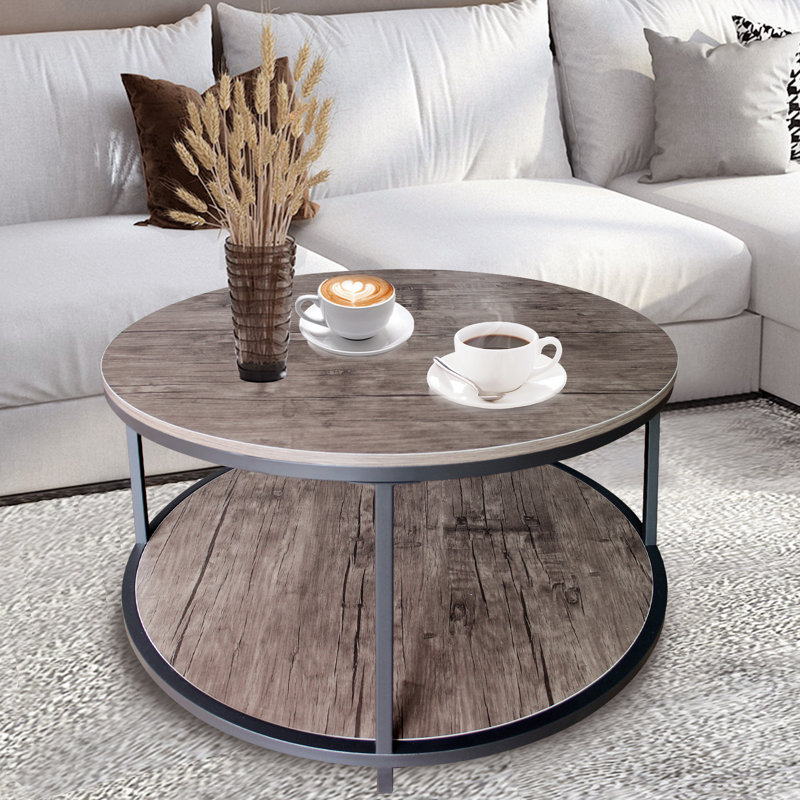 Coffee Table, Black Metal Rack, Antique Wood