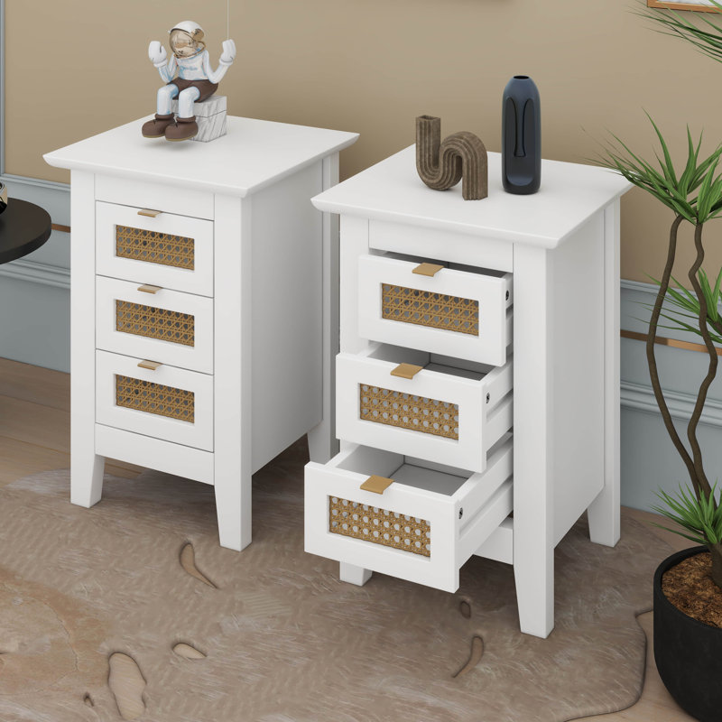3 Drawers Rattan Nightstands Set Of 2
