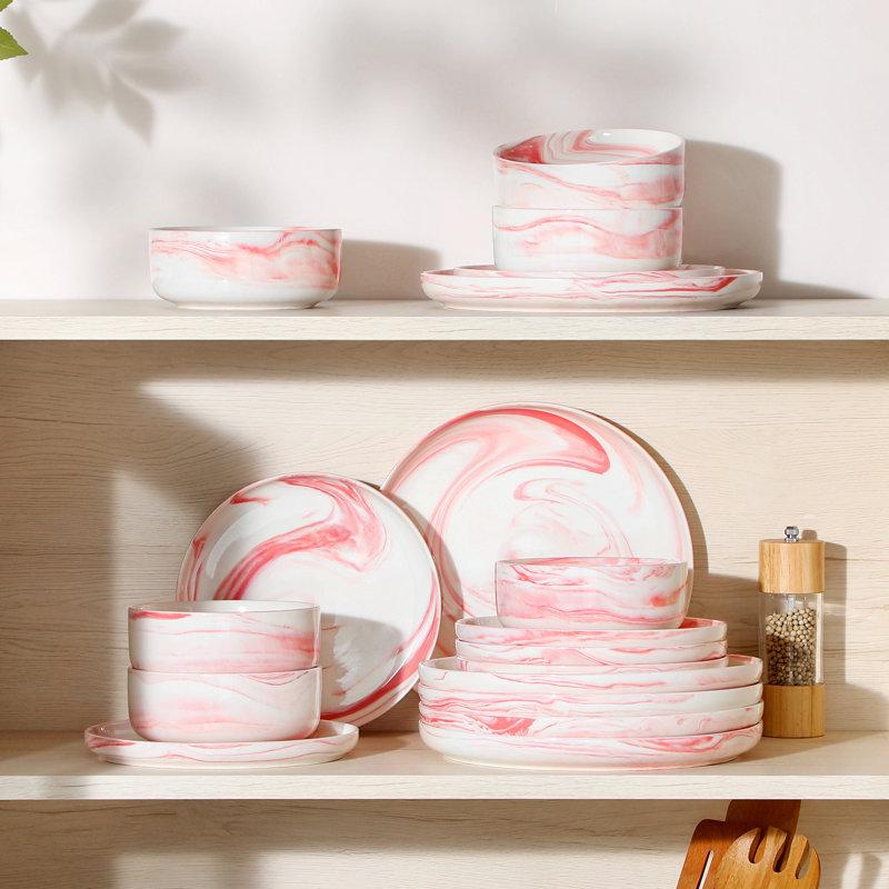 Jermil 18 Piece Porcelain Dinnerware Set - Service for 6, Pink