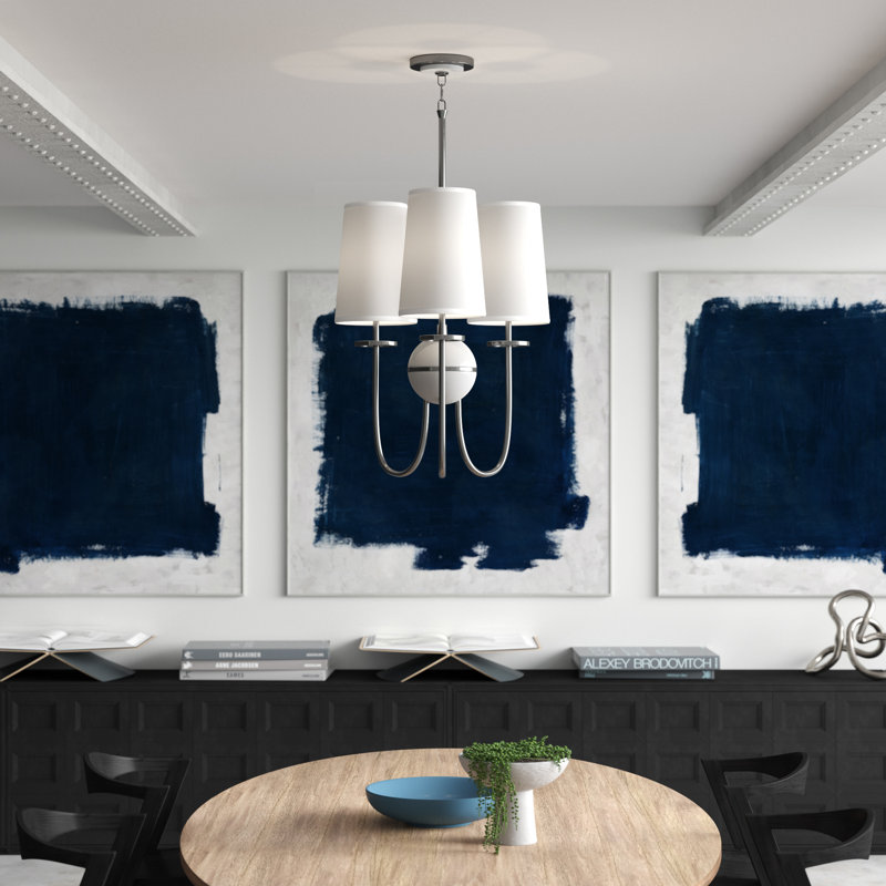 Fineas 3 - Light Chandelier, Dark Antique Nickel, Ascot White
