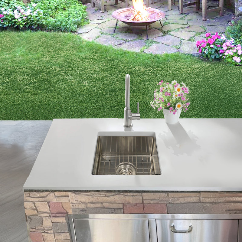 15 Inch All Weather Collection Square Undermount Small Radius Stainless Steel Bar/Prep Sink
