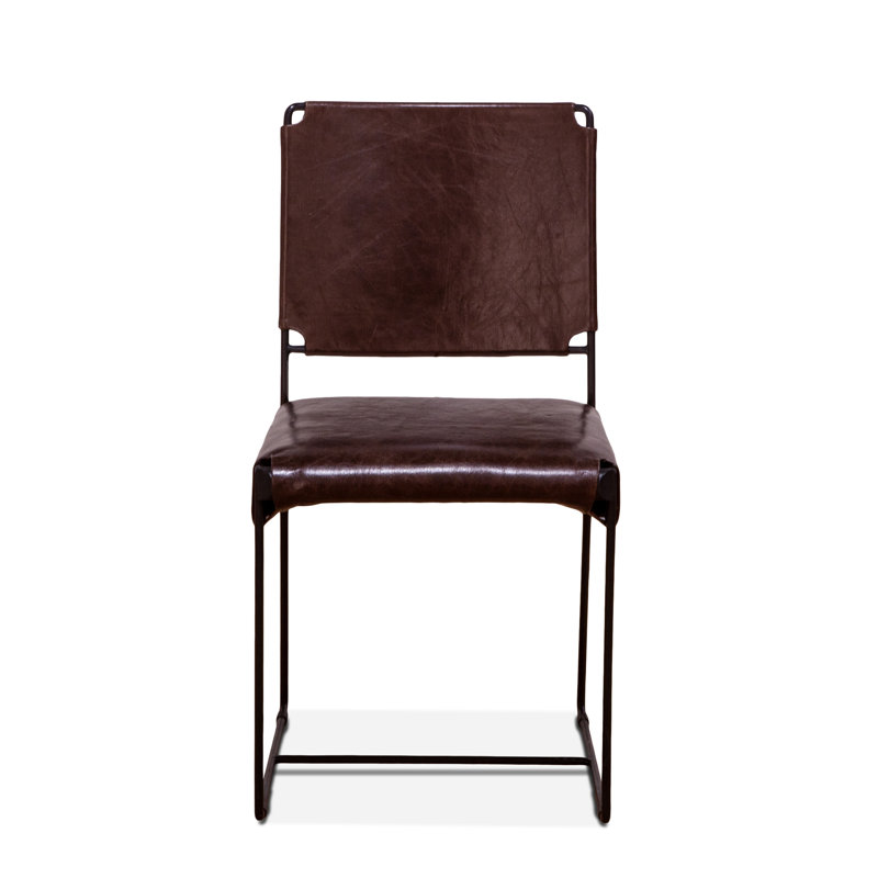 Kaim 19.50'' H Genuine Leather Upholstered Side Chair, Leather Chocolate