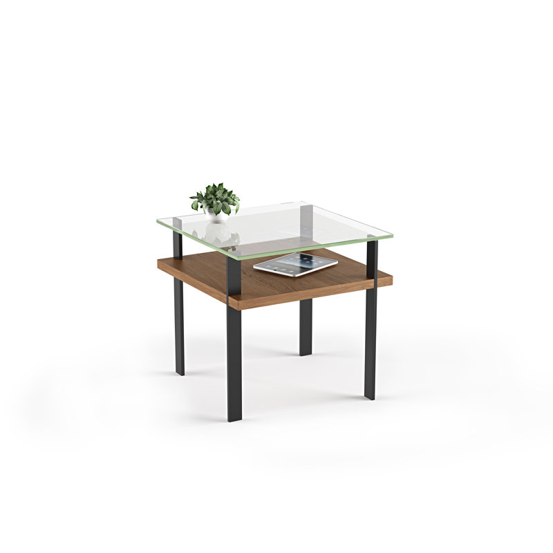 Terrace Glass End Table, Natural Walnut