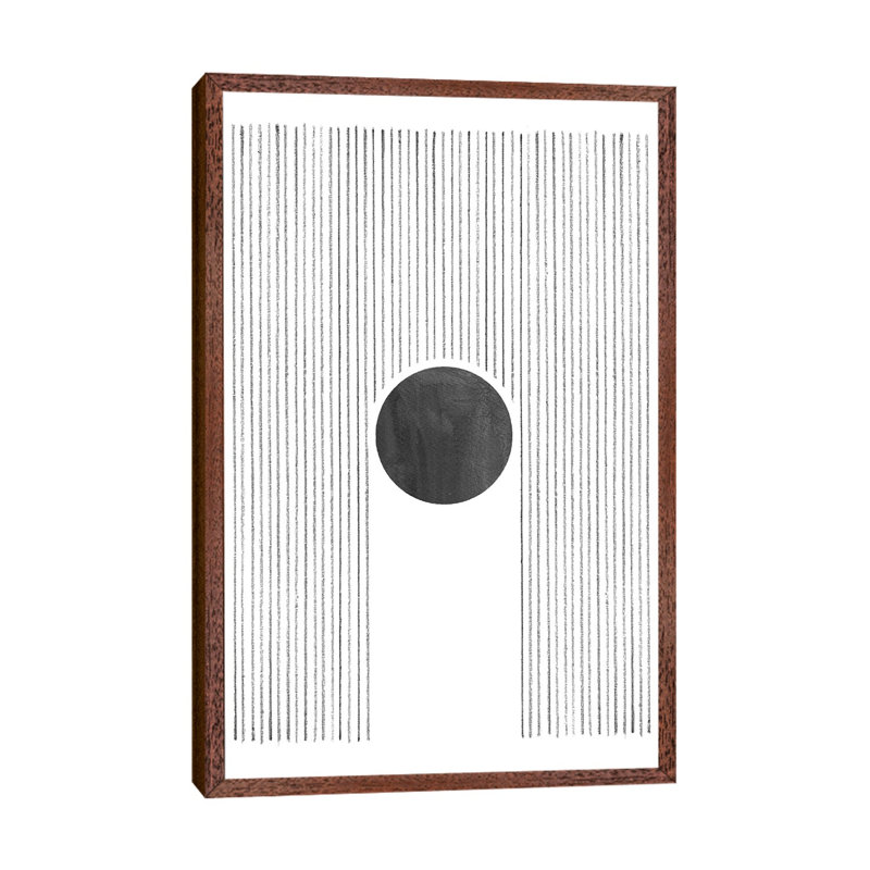 Lines And Black Sun - Print on Canvas, 66.04cm H x 45.72cm W x 3.81cm D, Classic Brown Wood Framed