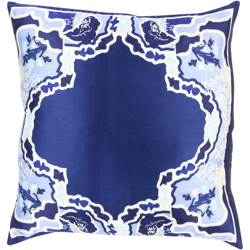Geisha Silk Floral Throw Pillow Cover, 20" H x 20" W x 1" D, Blue