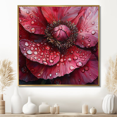 Raindrop Red Peony In Winter II - coquelicots, art mural pour le salon
