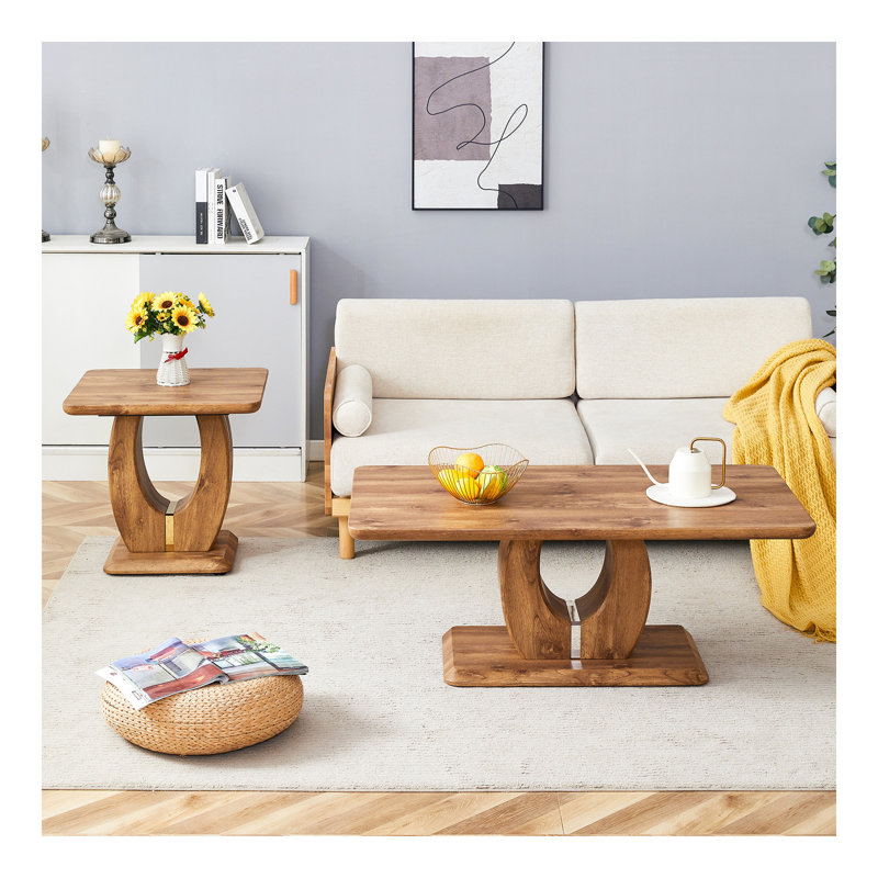 Ensemble de tables basses Modernes et minimalistes en bois aggloméré (carré + rectangulaire) de couleur bois, de table basse en bois aggloméré, de décalcomanie texturée de couleur bois, de table d'appoint.
