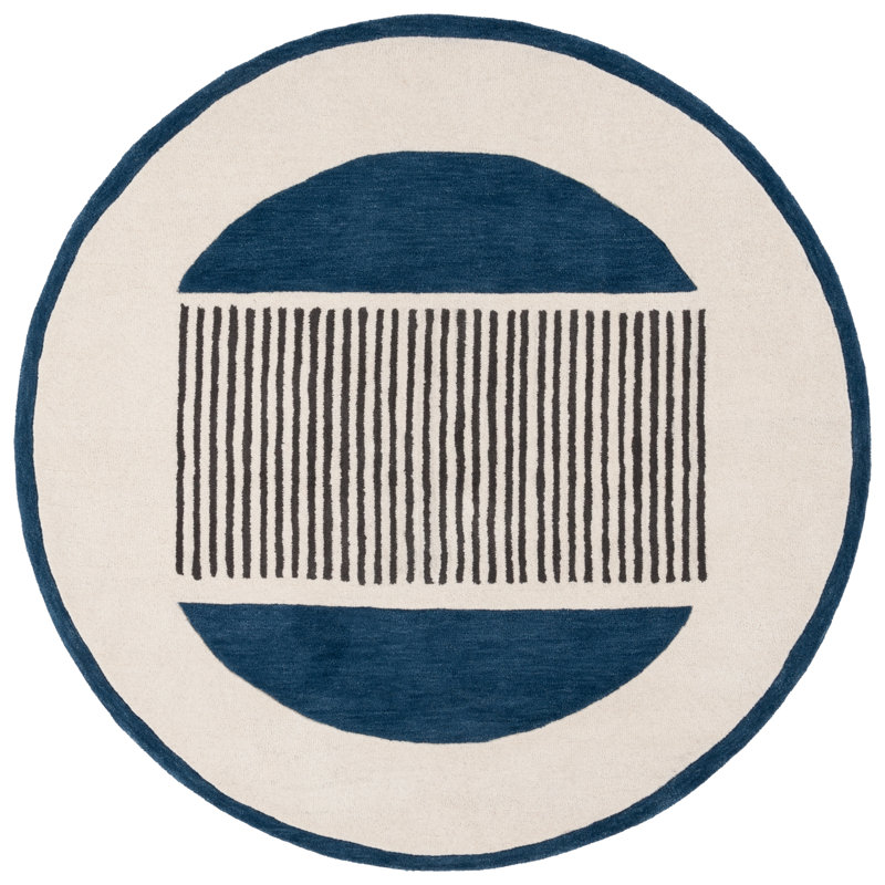 Athelstan Rodeo Drive Hand Tufted Wool/Cotton Abstract Rug in Navy/Ivory, Square 6'