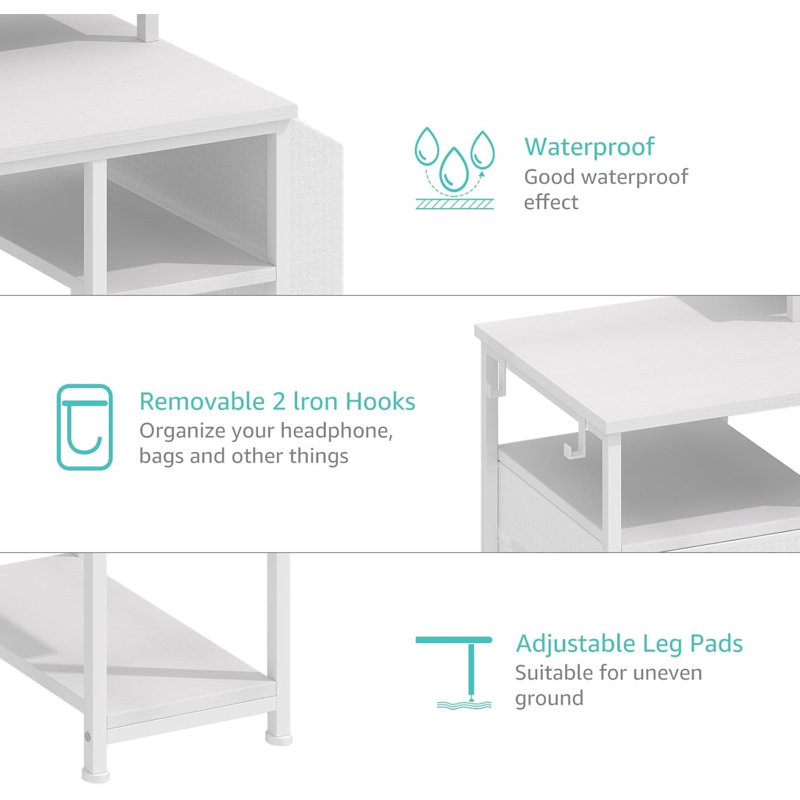 White Computer Desk With File Drawers Cabinet, Writing Study Gaming Desks With Monitor Stand Shelves For Home Office