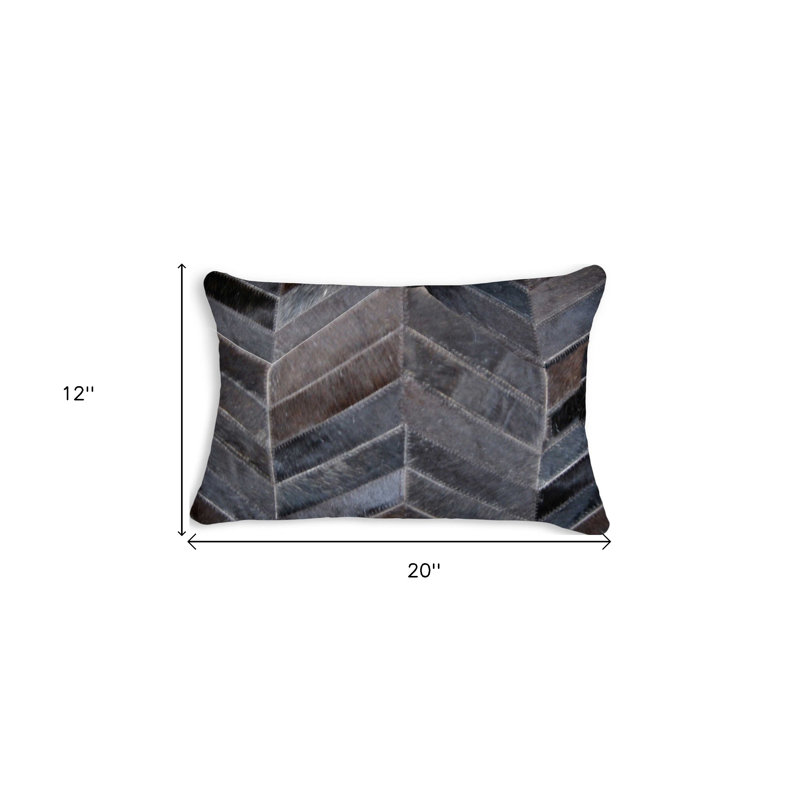 12" x 20" Gray and Brown Chevron Cowhide Throw Pillow