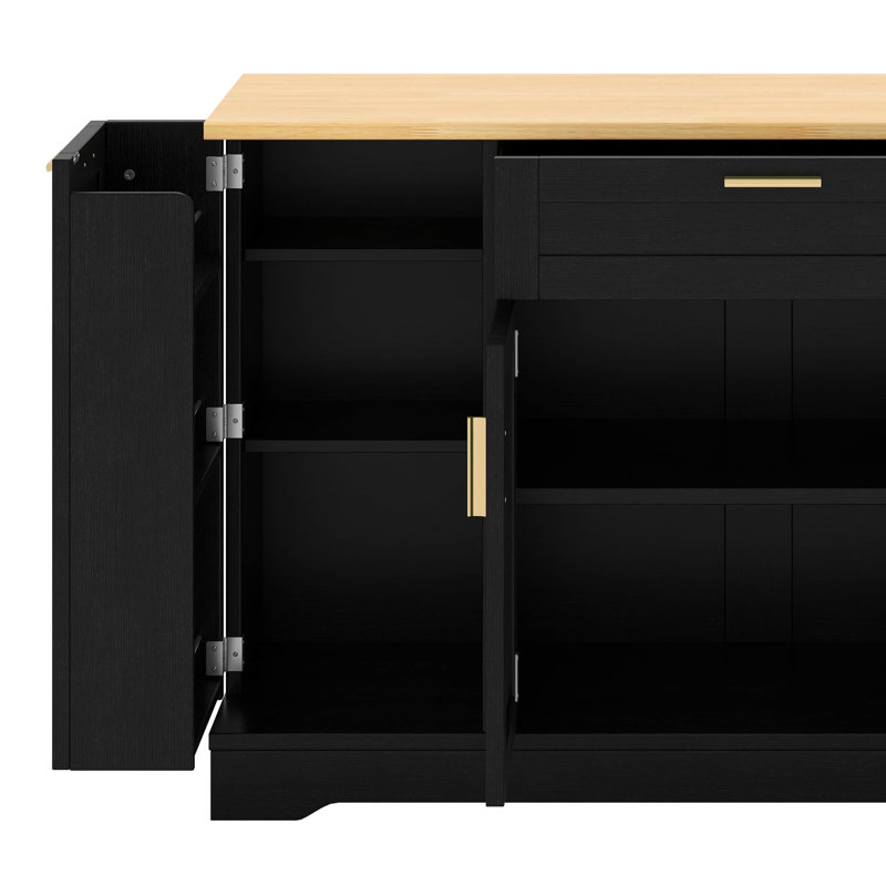 Multi-Functional Storage Sideboard – Extendable Dining Table Alternative With Adjustable Shelves & 3-Tier Pull-Out Rack