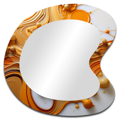 Fillare Yellow and white Fluid liquid charm - Liquid Ink Asymmetrical Unique Wall Mirror Decor, Yellow Unique Shape Large Mirror, Printed Metal Art