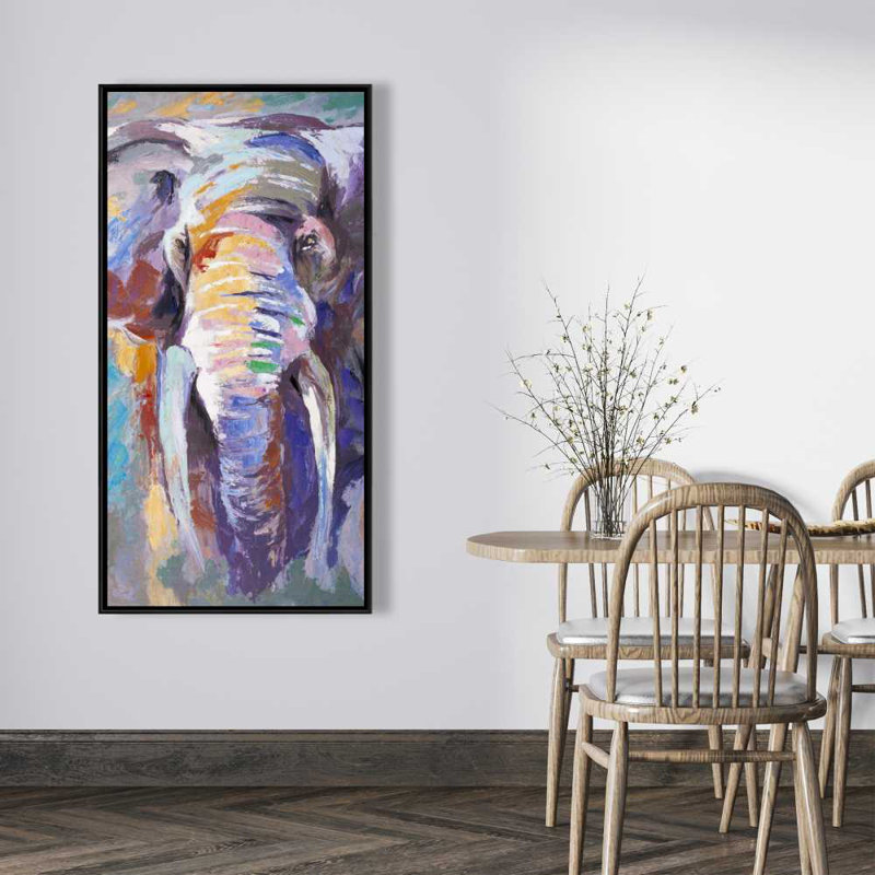 Éléphant de couleur pastel - Toile encadrée orange pour la décoration intérieure, H 49,25 po x l 25,25 po, Mauve/orange