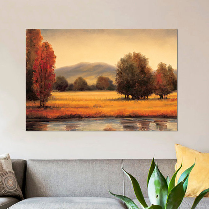 «River's Edge» par Ryan Franklin, reproduction sur toile tendue, H 24 po x l 32 po x P 1 po, Papier d'art encadré noir, Blanc