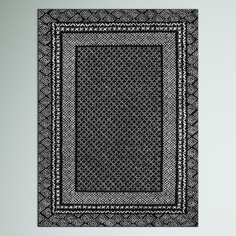 Tapis noir à motif géométrique Kahseem, Rectangle 5 pi x 8 pi