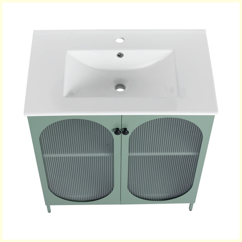 Meuble-lavabo autoportant moderne avec lavabo en céramique, Vert menthe