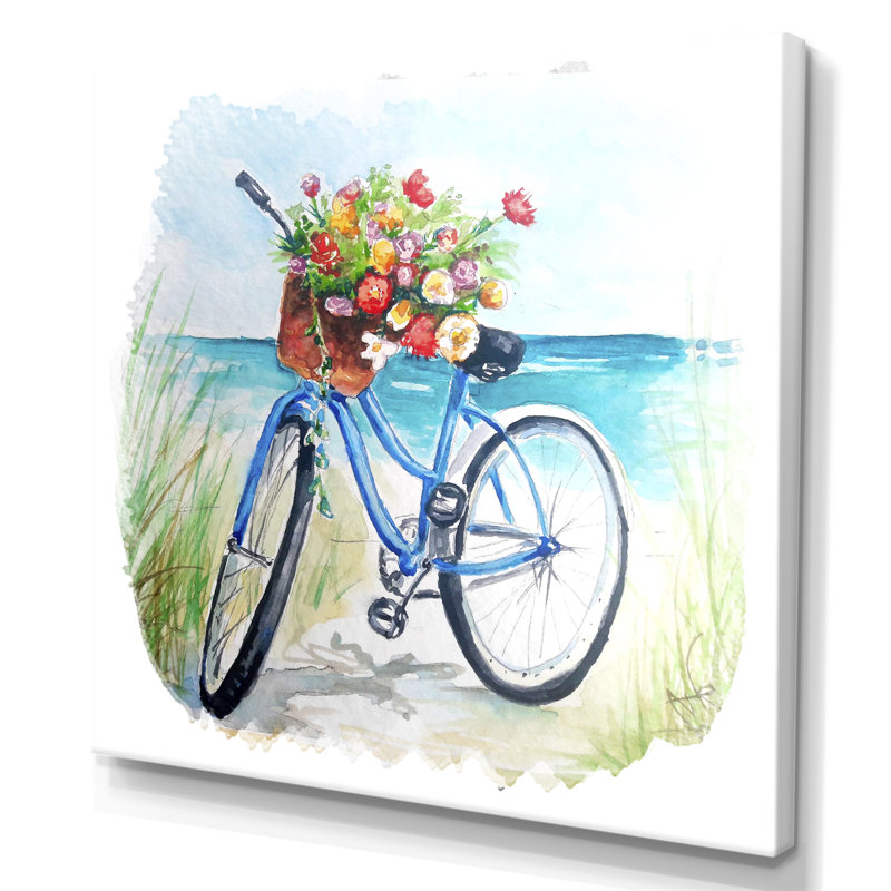 Fleurs de bicyclette rétro - sur, H 16 po x l 16 po x P 1 po, Toile tendue