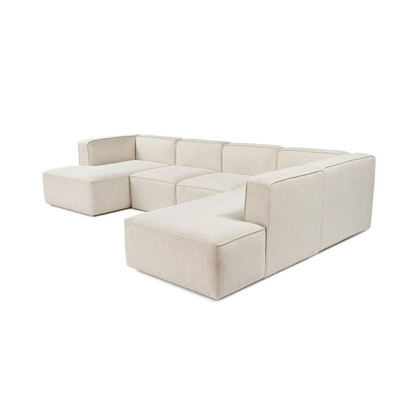 Stylish Corner Sofa with Beech Wood Frame, Cream Color, 126.0 x 27.2 x 35.4 inches | Durable Plastic Legs, Comfortable 30 DNS Foam, Spacious Seat Depth 27.6 inches | Perfect for Modern Living Rooms & Cozy Spaces