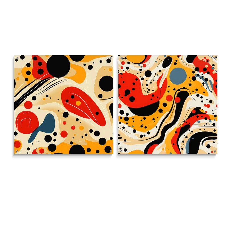 Red Popart Lichtenstein Lines Matrix I - Ensemble abstrait d'art mural en verre acrylique sur 2, H 36 po x l 73 po