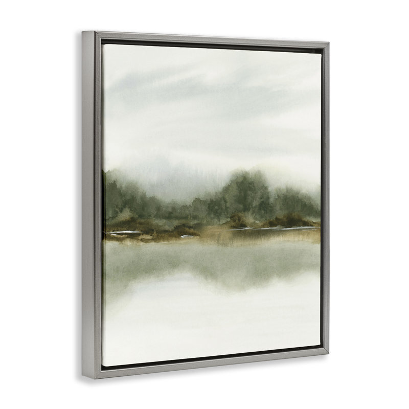 Cadre flottant avec paysage vert embrassant, design par 1x, Cadre flottant gris lustré, H 21 po x l 17 po