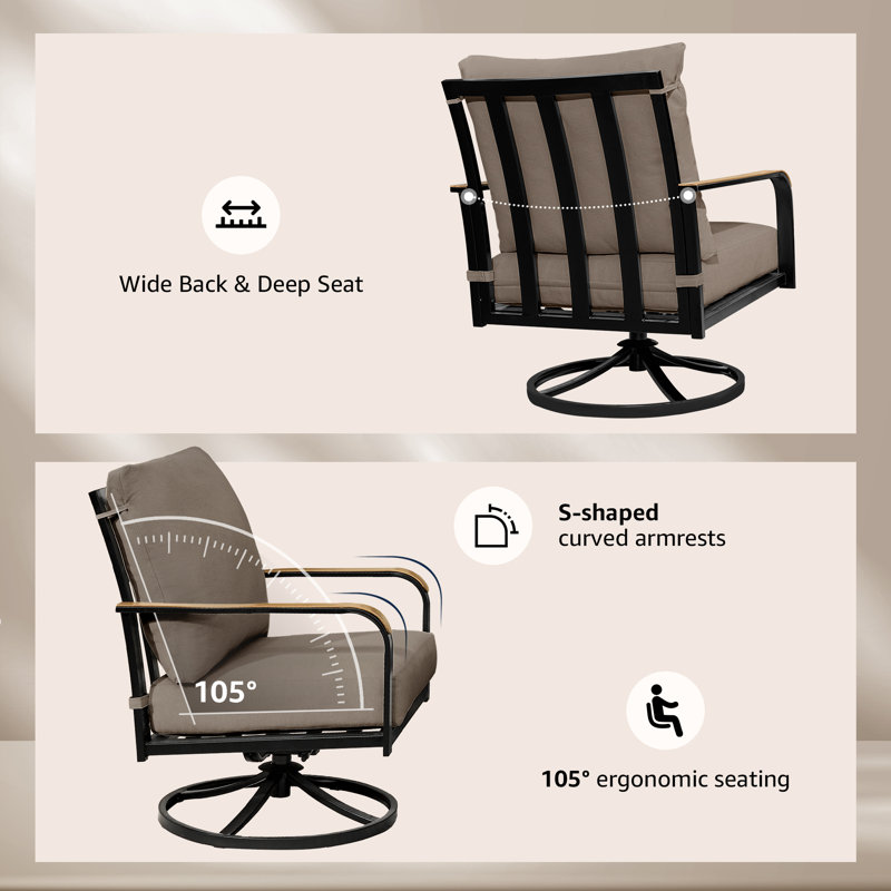 4 pièces de conversation d'extérieur avec chaises berçantes pivotantes à haut dossier, Coussin de schiste / structure noire