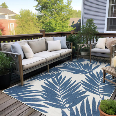 Benavidez Reversible Floral Blue/Ivory Indoor & Outdoor Area Rug