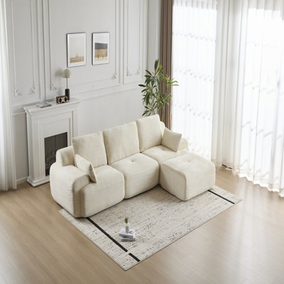 Canapé moderne en mousse à mémoire de forme compressée, grands canapés modulaires pour le salon, canapé modulaire Cloud pour animaux de compagnie, tissu en velours côtelé, causeuse très profonde, aucun assemblage requis, beige