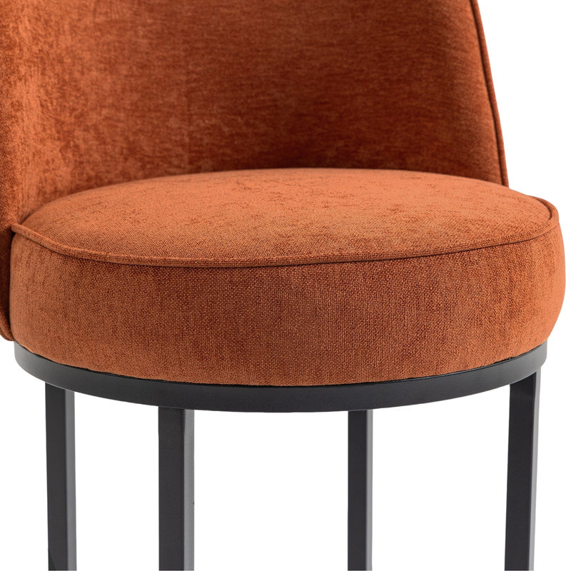 Counter Height Bar Stools Set of 2, Modern Barrel Design with Backrest, Linen Upholstered for Kitchen Island Comfort, Orange