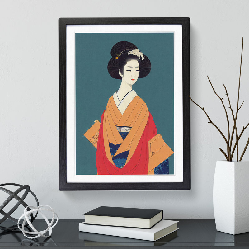 XV1022-4721X Traditional Geisha No.5 - Print, Black Framed, 36cm H x 27cm W, White