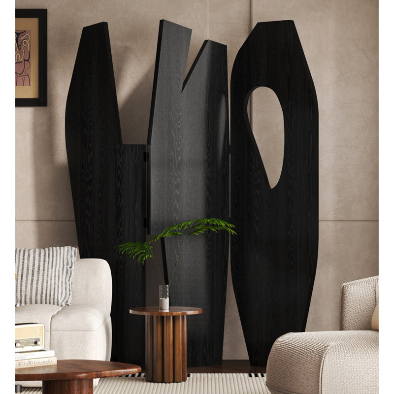 Paravent de chambre pliable Mid-Century, Noir