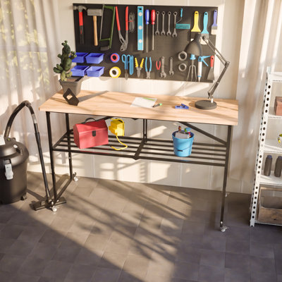 SmartFold 68.5" W x 21.65" D x 45.08" H Solid Hardwood Folding Workbench