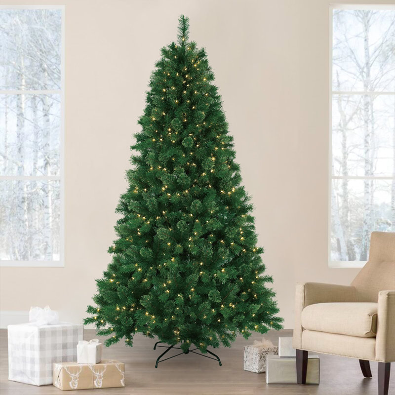 Arbre de Noël artificiel pin vert 7,5 pi avec 600 lumières claires / blanches