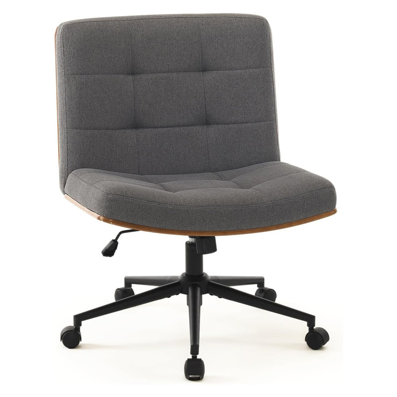 Chaise de bureau pivotante rembourrée Mitchem, Lin gris foncé