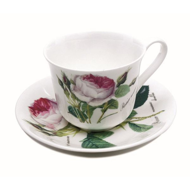 Tasse à thé & soucoupe Roy Kirkham-rouge, Rose, porcelaine fine fabriquée en Angleterre