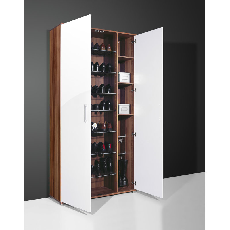 Scarpa 40 Pair Shoe Storage Cabinet, White/Walnut effect