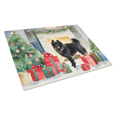German Spitz Cozy Christmas Glass Cutting Board Large