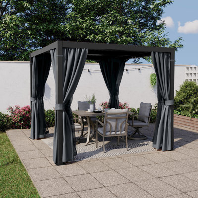 Aluminum Louvred Pergola with Adjustable Roof and Curtains