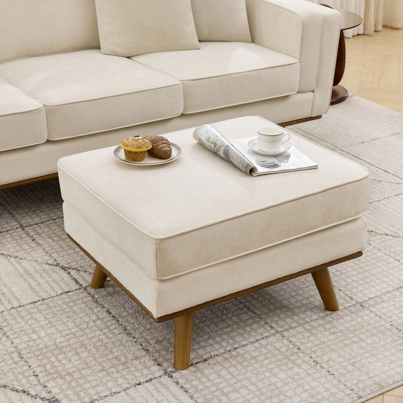 Inayat 29.7''W Upholstered Ottoman, Chenille - Beige