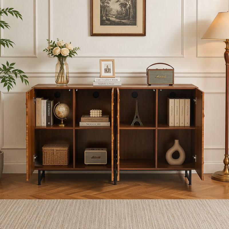 Armoire de rangement, buffet en bois avec pieds en fer pour le salon