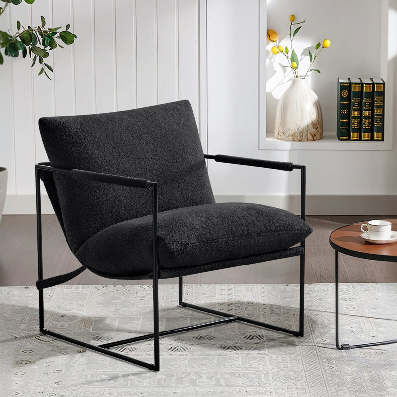 29''Wide Upholstered Sling Accent Chair with Metal Frame, Black