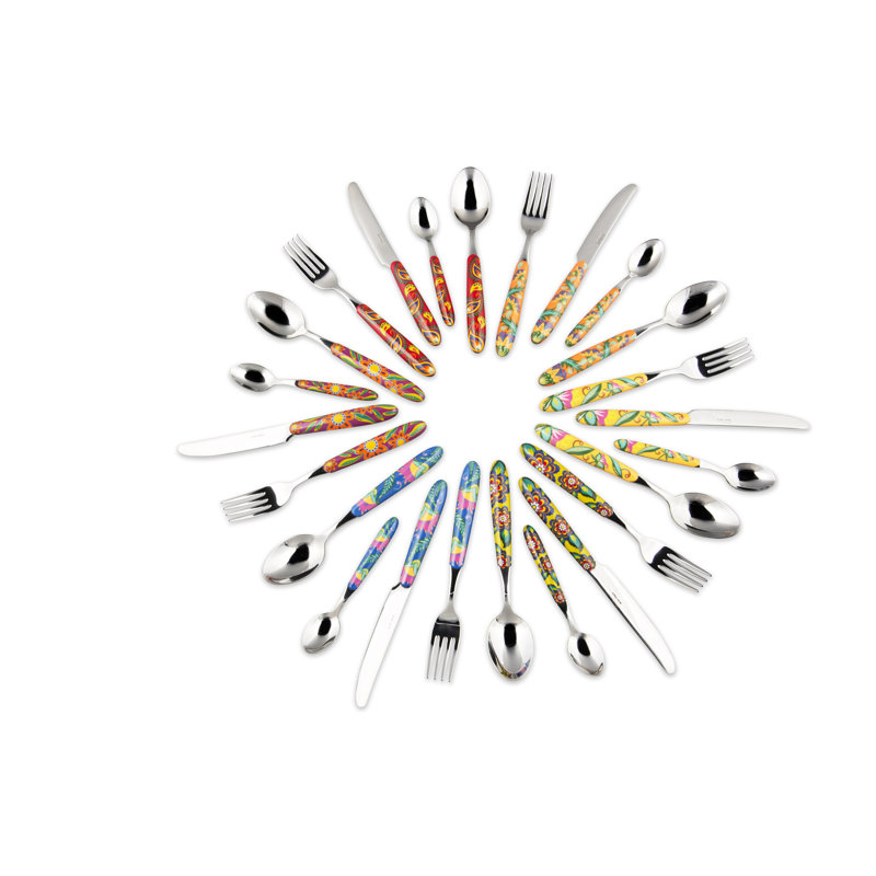 24 Pieces Coloured Cutlery Set, Service For 6