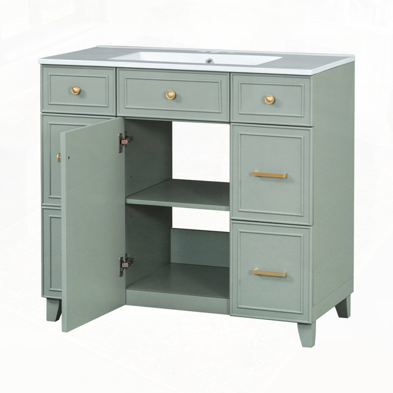 Bathroom Vanity with Ceramic Sink, Green
