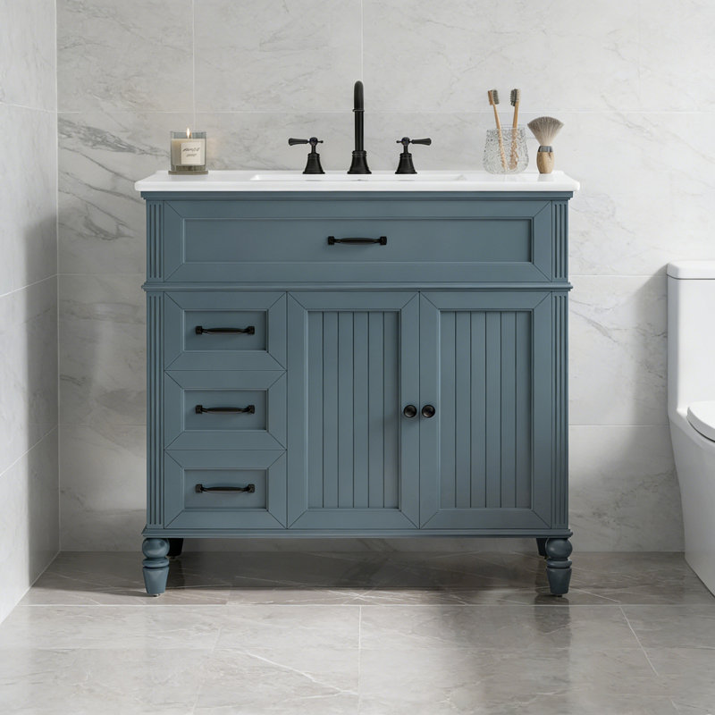 Meuble-lavabo avec lavabo et 3 tiroirs, Bleu