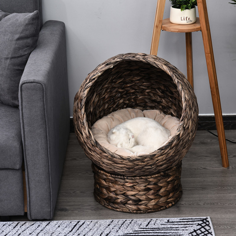 Lit pour chat surélevé fabriqué à la main, coussin, panier, fauteuil à œufs, H 23,5 po, coussin surélevé gris